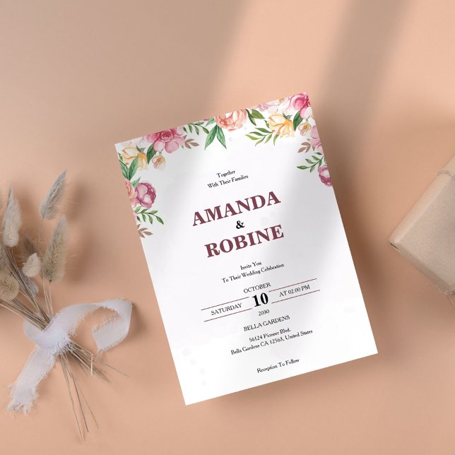 Faire-part de mariage floral simple et élégant (Créateur téléchargé)