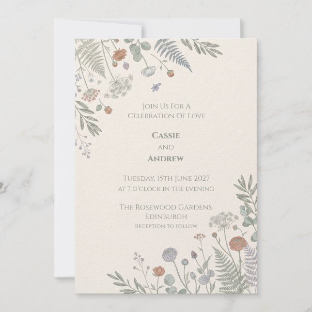 Faire-part de mariage floral Soft Meadow (Devant)