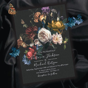 Faire-part de mariage floral sombre et romantique 
