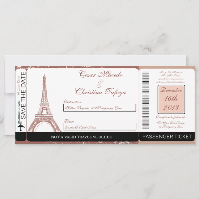 Faire-part de mariage Floral Spiral Boarding Pass (Devant)