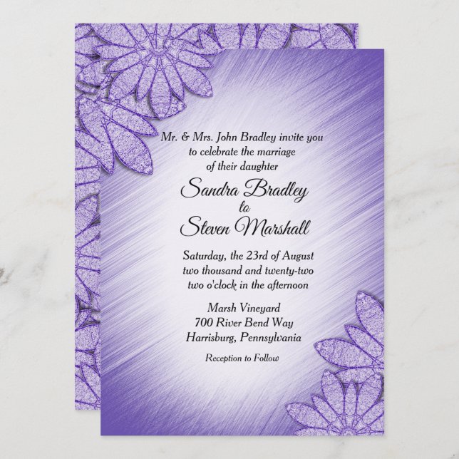 Faire-part de mariage floral teinté d'ultraviolet (Devant / Derrière)