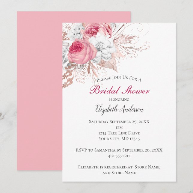 Faire-part de mariage floral tendance rose blanc o (Devant / Derrière)