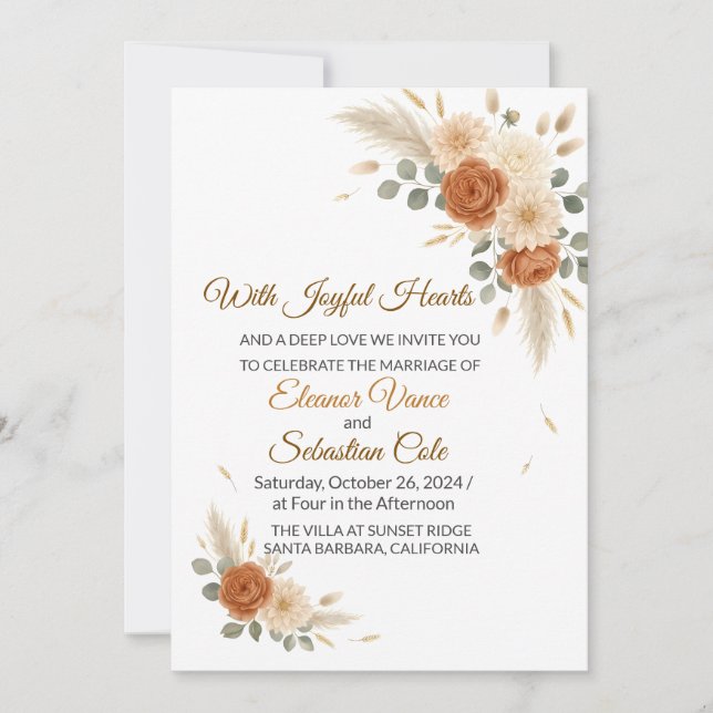Faire-part de mariage floral terracotta boho neutr (Devant)