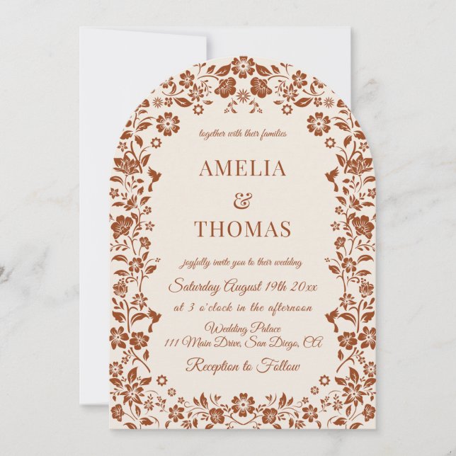 Faire-part de mariage floral terracotta neutre (Devant)