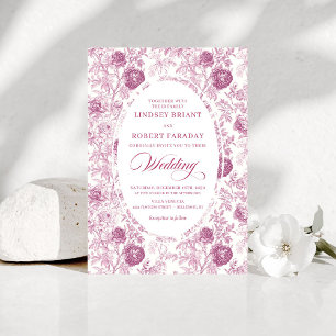 Faire-part de mariage floral Toile de Jouy rose Bo