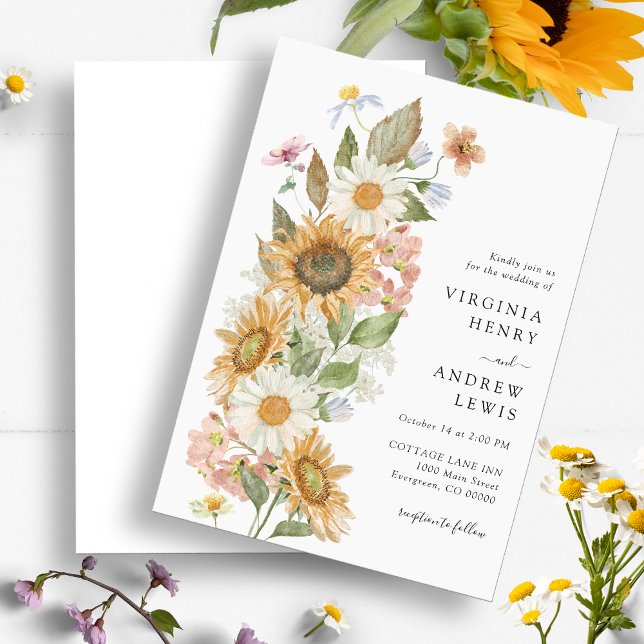 Faire-part de mariage floral tournesol (Elegant Sunflower Wildflower Floral Wedding Invitation by Painted Paperie
)