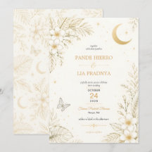 Faire-part de mariage floral tropical en or