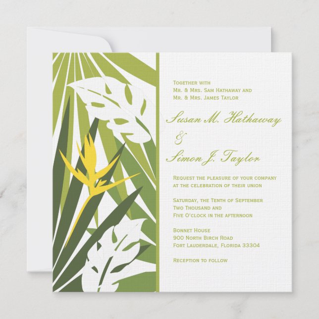 Faire-part de mariage floral tropical - Jaune vert (Devant)