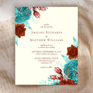 Faire-part de mariage floral Turquoise Rouille Ivo