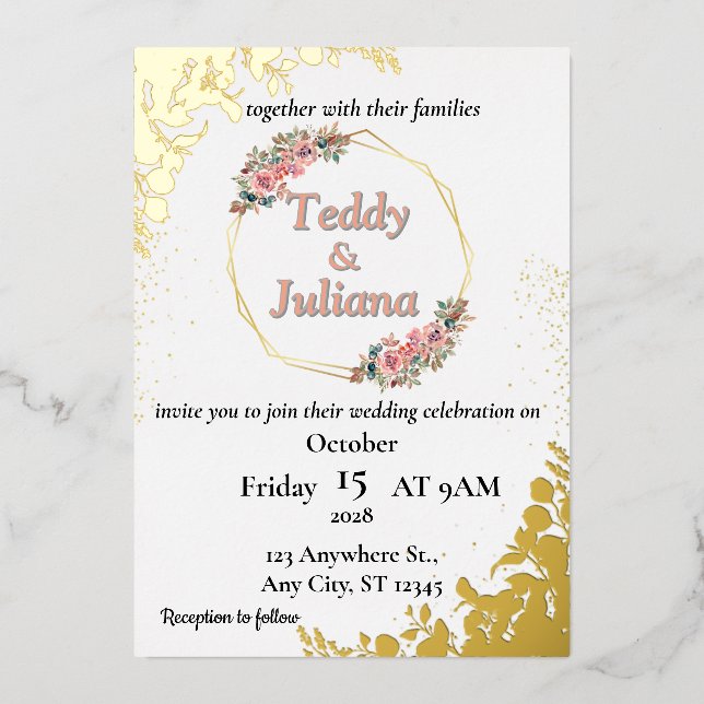 faire-part de mariage floral verdoyant (Recto)