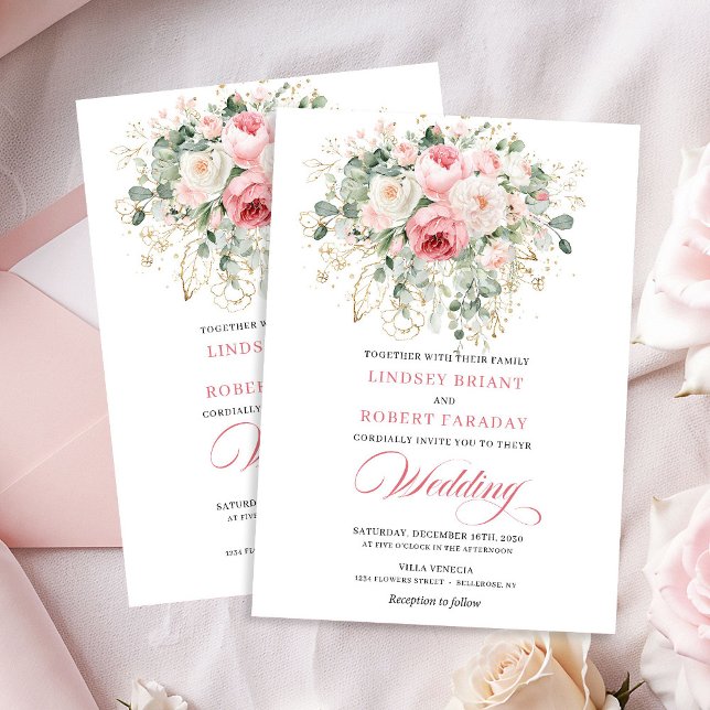 Faire-part de mariage floral verdure Boho Blush (Boho Blush Floral Greenery Wedding Invitation)