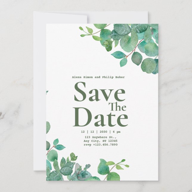 Faire-part de mariage Floral Vert (Devant)