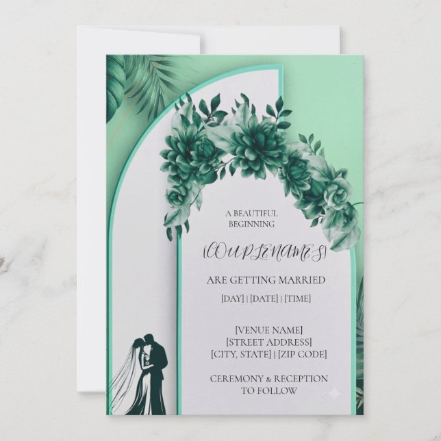 Faire-part de mariage floral vert (Devant)