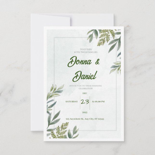 Faire-part de mariage Floral Vert (Devant)