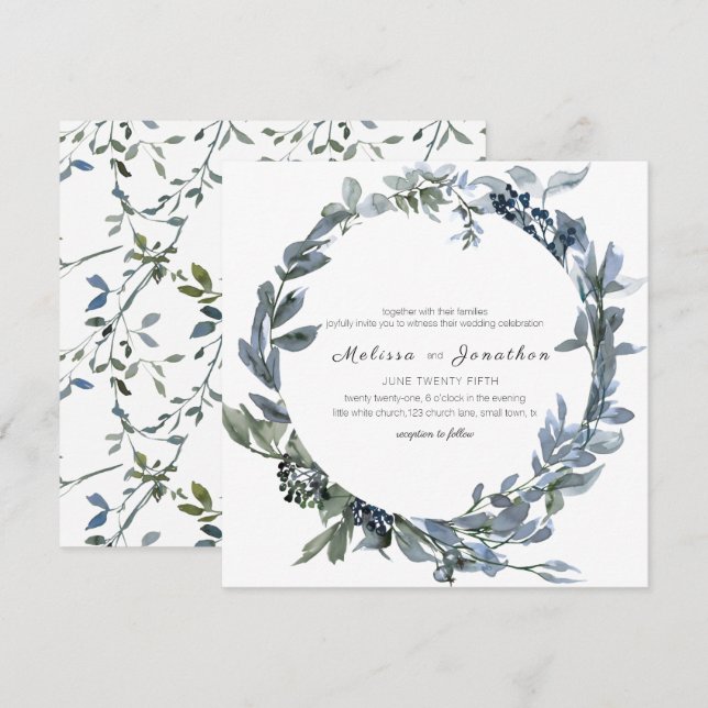 Faire-part de mariage floral vert argenté de sauge (Devant / Derrière)