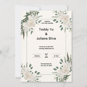 Faire-part de mariage floral vert crème