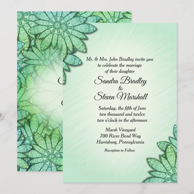 Faire-part de mariage floral vert élégant (Devant / Derrière)