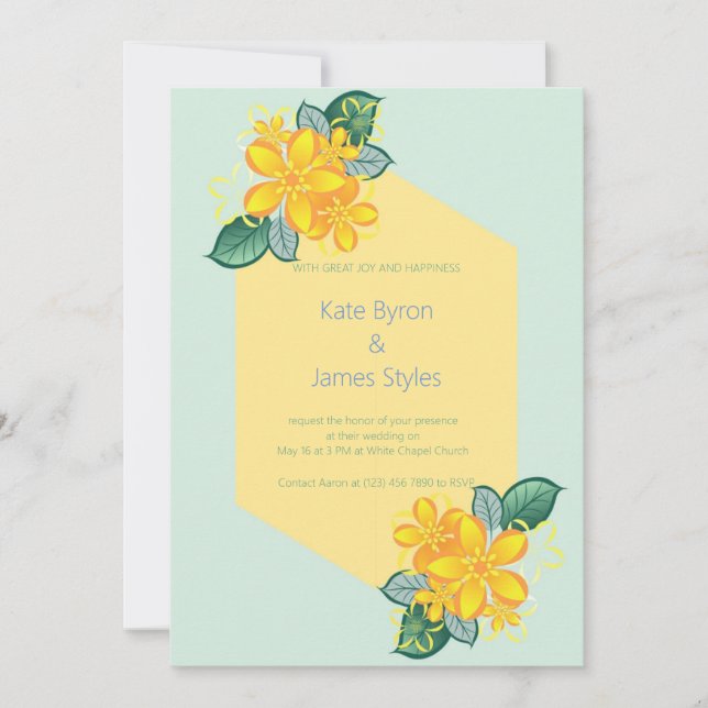 Faire-part de mariage floral vert et jaune (Devant)