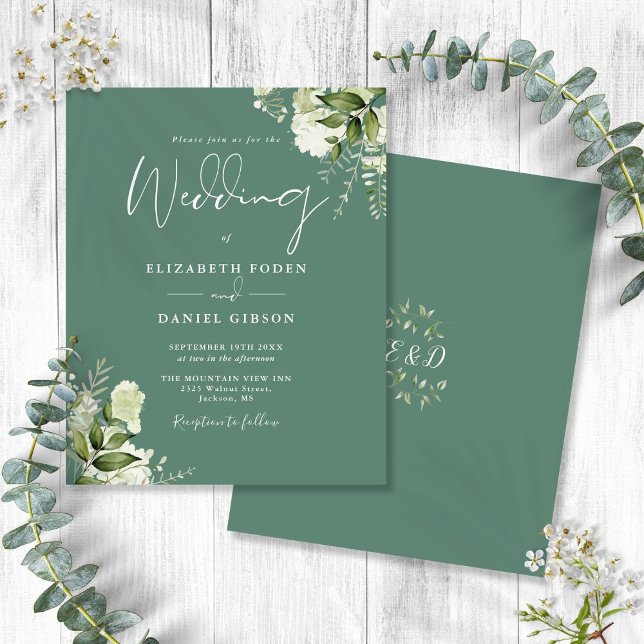 Faire-part de mariage floral vert eucalyptus à pet (Budget Eucalyptus Green Floral Wedding Invitation)