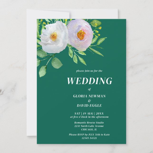 Faire-part de mariage floral vert forêt (Devant)