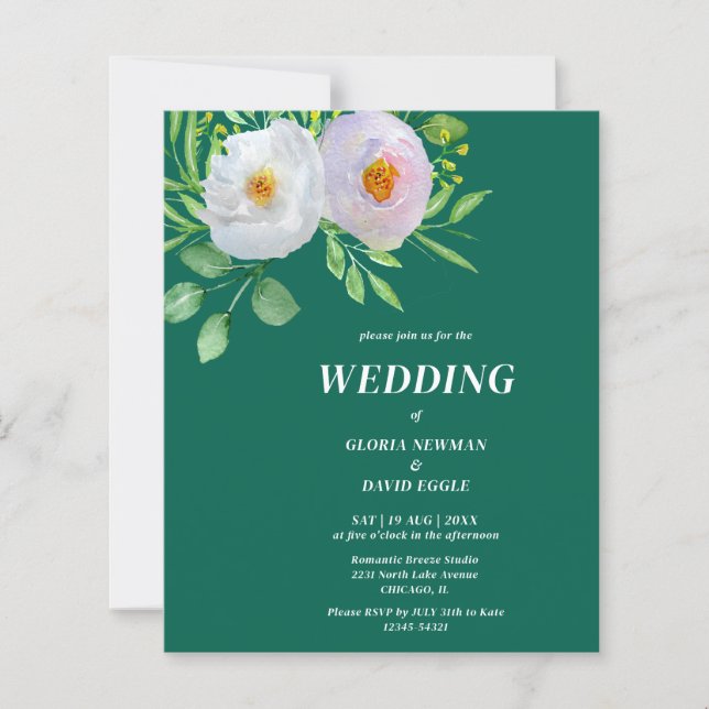 Faire-part de mariage floral vert forêt à budget m (Devant)