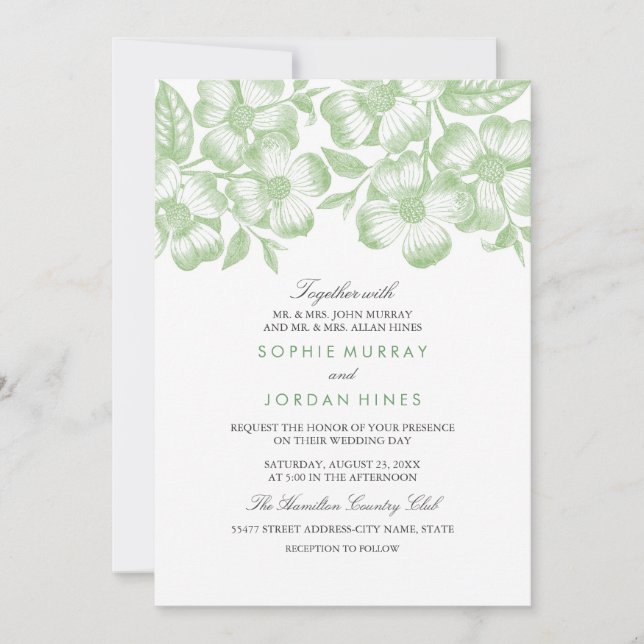 Faire-part de mariage Floral Vert Moderne (Devant)