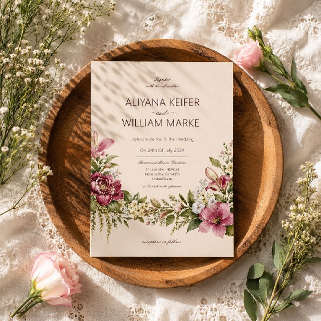 Faire-part de mariage floral vert olive botanique  (Créateur téléchargé)