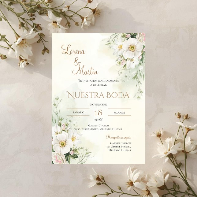 Faire-part de mariage floral vert sauge en espagno (Créateur téléchargé)