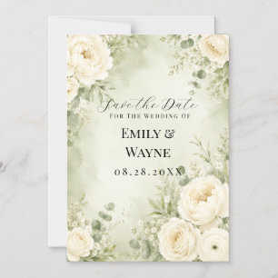Faire-part de mariage floral vert sauge et ivoire