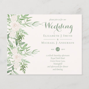 Faire-part de mariage floral vert sauge Magnolia B