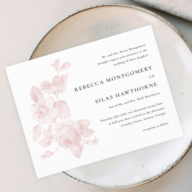 Faire-part de mariage floral vintage à petit budge (Budget elegant floral wedding invitation.)