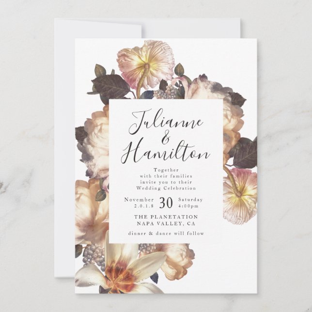 Faire-part de mariage floral Vintage antique (Devant)