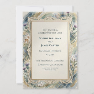Faire-part de mariage floral vintage bleu or