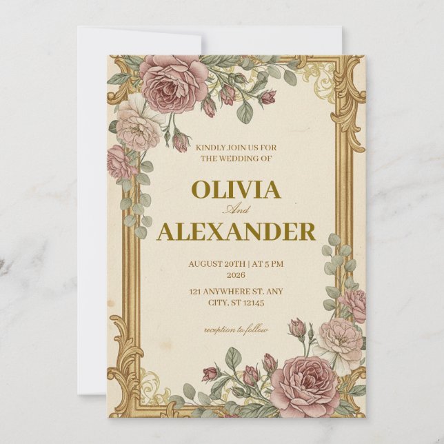 Faire-part de mariage floral vintage classique (Devant)
