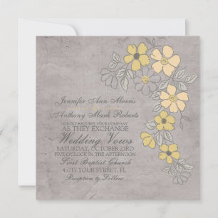 Faire-part de mariage floral Vintage jaune et gris
