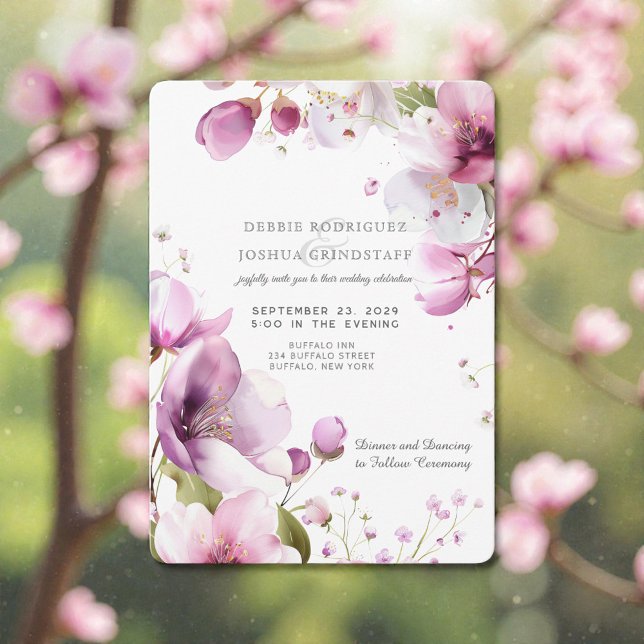 Faire-part de mariage floral violet aquarelle  (Créateur téléchargé)