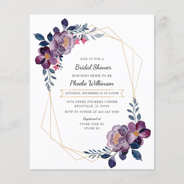 Faire-part de mariage floral violet budget (Devant)