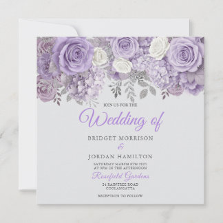 Faire-part de mariage floral violet élégant avec é