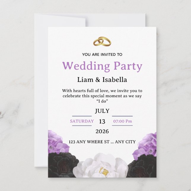 Faire-part de mariage floral violet élégant modifi (Devant)