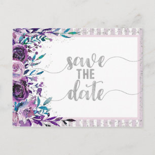 Faire-part de mariage floral violet et argent