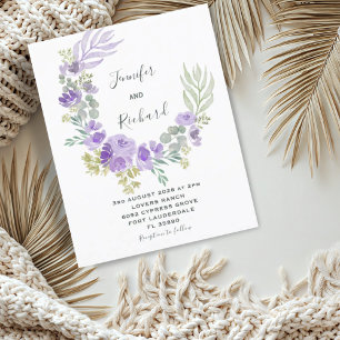 Faire-part de mariage floral violet et eucalyptus