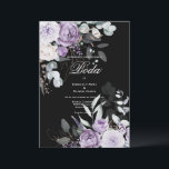Faire-part de mariage Floral violet et noir<br><div class="desc">Belle cascade de fleurs et de verdure d'aquarelle violet qui descend sur un script chic et une police moderne en coordination de couleur violet. Arrière - plan noir chic. Si vous voulez du romantisme, cette invitation est parfaite. Si chic et sophistiqué. L'arrière de cette invitation est fait dans une ombre...</div>