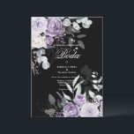 Faire-part de mariage Floral violet et noir<br><div class="desc">Belle cascade de fleurs et de verdure d'aquarelle violet qui descend sur un script chic et une police moderne en coordination de couleur violet. Arrière - plan noir chic. Si vous voulez du romantisme, cette invitation est parfaite. Si chic et sophistiqué. L'arrière de cette invitation est fait dans une ombre...</div>