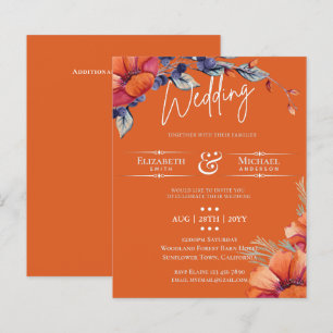 Faire-part de mariage floral violet et orange BUDG