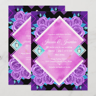 Faire-part de mariage floral violet et sarcelle vi