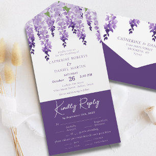 Faire-part de mariage floral violet lilas Wisteria