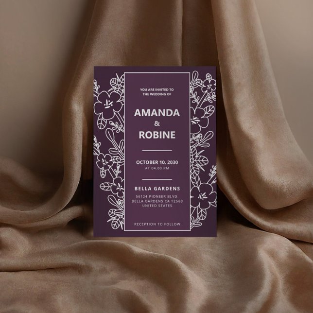 Faire-part de mariage Floral violet moderne (Créateur téléchargé)