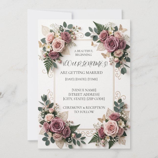 Faire-part de mariage floral violet moderne (Devant)