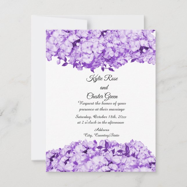 Faire-part de mariage floral violet monochrome (Devant)