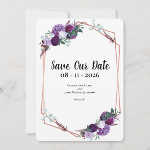 Faire-part de mariage floral violet pour la date à